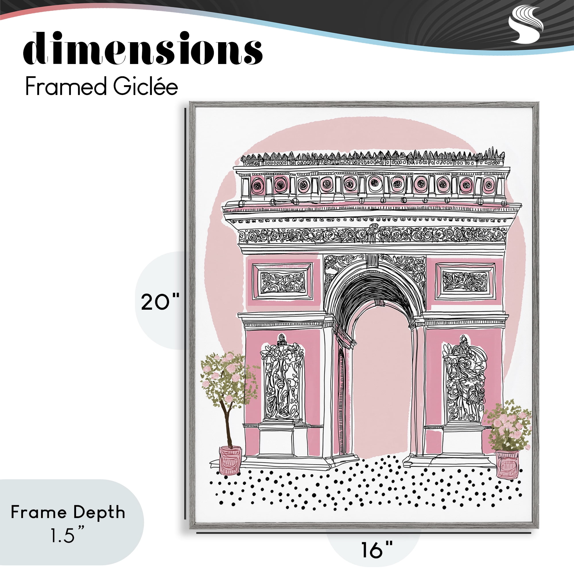 Stupell Industries Pink Neoclassical Archway Gray Framed Giclee Art, design by Jess Stempel