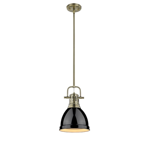 Yep by Golden Lighting Duncan 1-light 9in Rod Hung Pendant in Aged Brass and Black shade