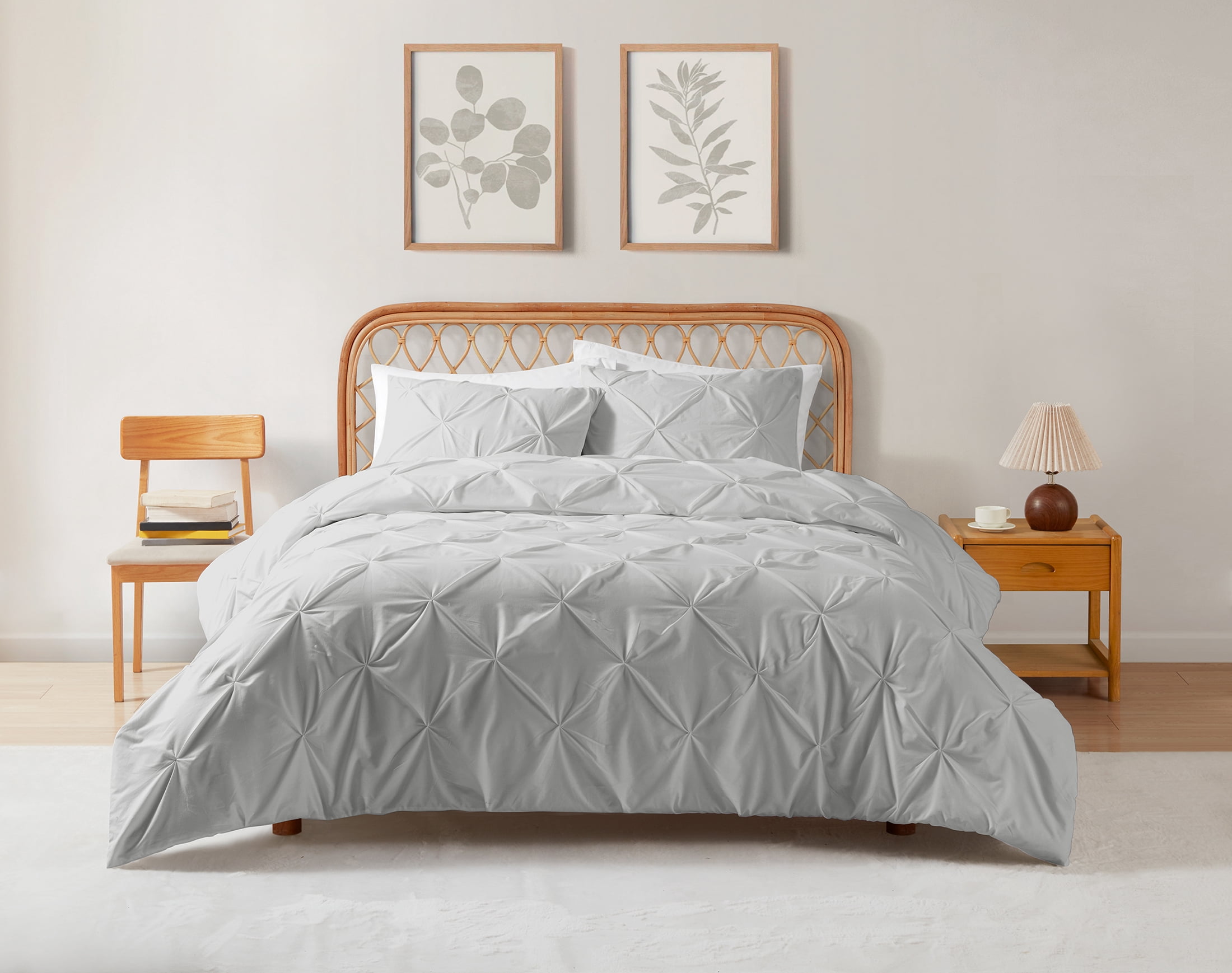 Mainstays 3 Piece Cotton Rich Pintuck Grey Duvet Cover and Sham Set
