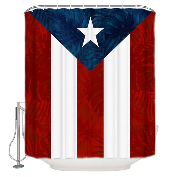 Shower Curtain Bathroom Set Puerto Rico Stars and Stripes Flag Waterproof Fabric Shower Curtains with Grommets&Hooks Palm Leaves Texture Privacy Bath Curtain for Bathtub 36x72in