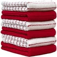 thumbnail image 5 of Premium Kitchen Towels (16”x 28”, 6 Pack) – Large Cotton Kitchen Hand Towels –Chef Weave Design– 380 GSM Highly Absorbent Tea Towels Set With Hanging Loop – Red, 5 of 6