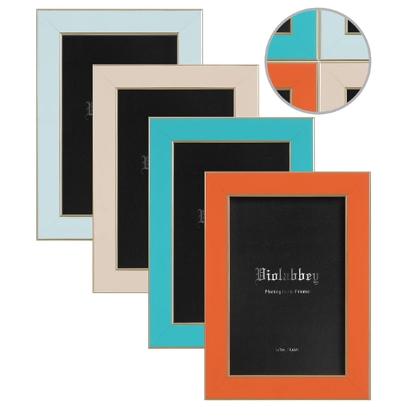 VIOLABBEY 5x7 Picture Frames Set of 4, Colorful Photo Frame of Modern Style, High Definition Tempered Real Glass, Wall Mounted or Tabletop Display (Blue light blue orange apricot)