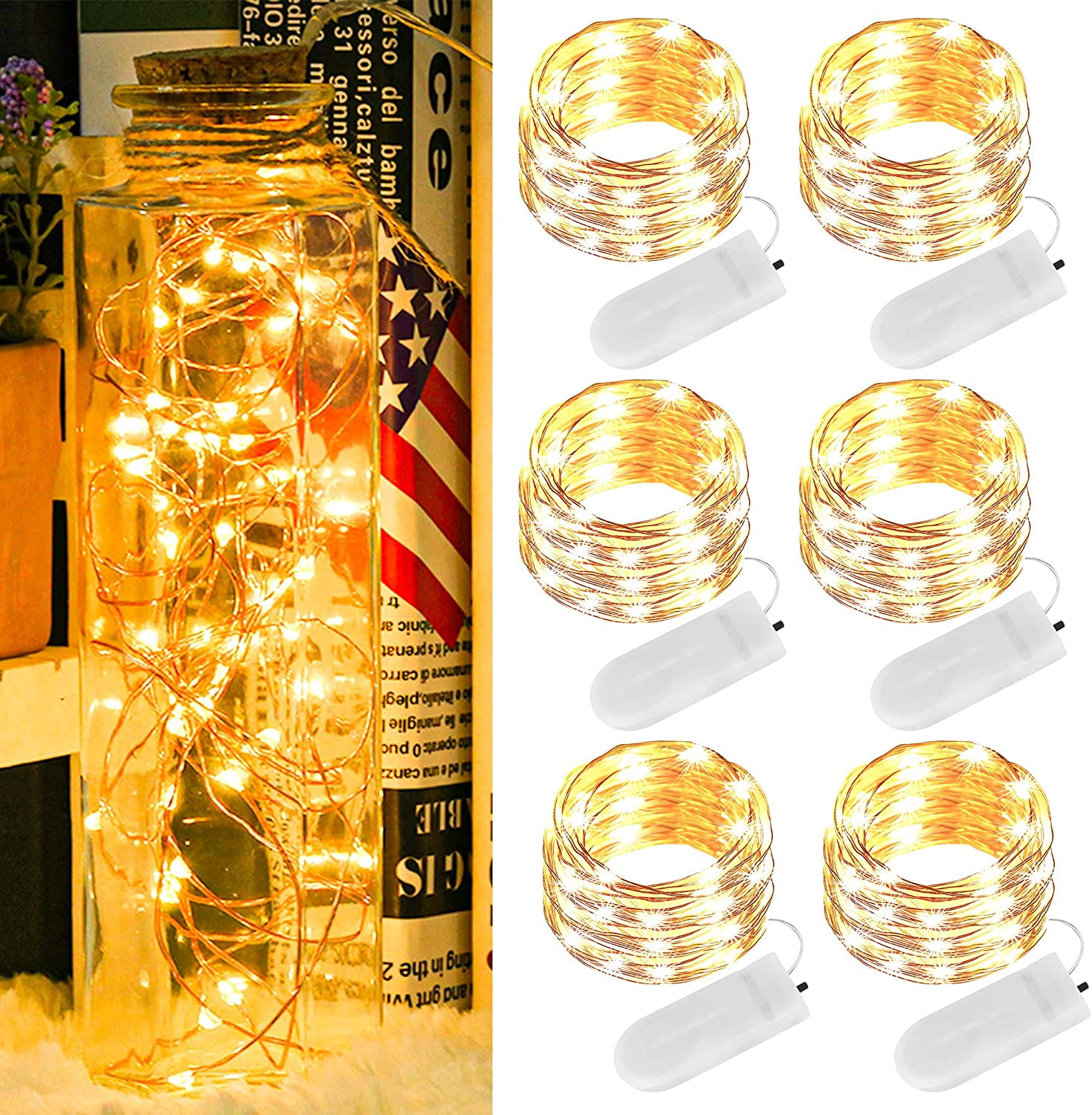 2M 20LED Button Cell Battery Powered Silver Copper Wire String Lights Xmas Party 