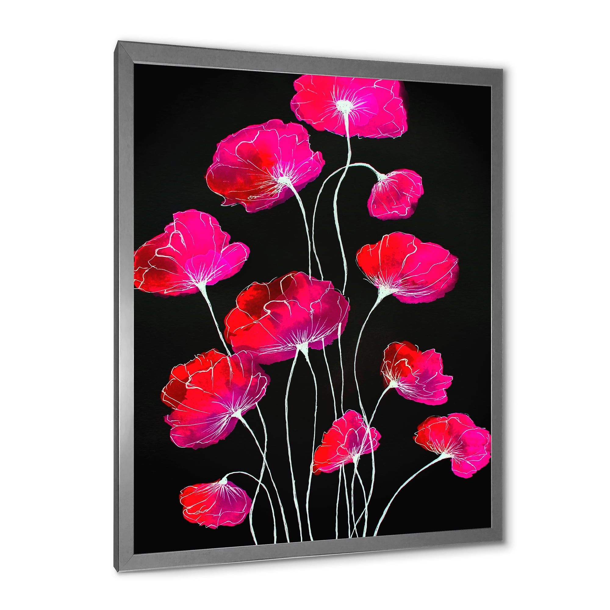 Designart 'Abstract Red Flower Detail On Black Background III' Traditional Framed Art Print
