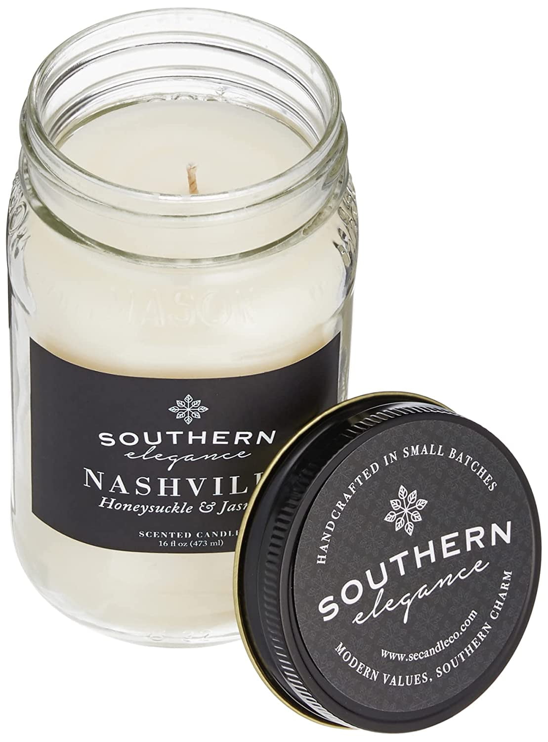 Southern Elegance Nashville: Honeysuckle and Jasmine 16 oz Mason Jar Scented Candle