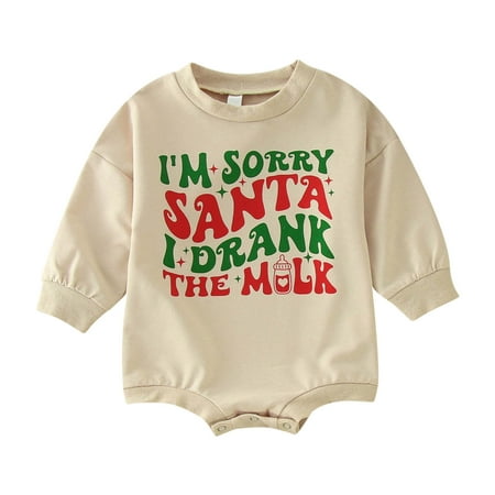 

Uvwlwu Christmas Outfits for Baby Girls Boys Long Sleeve Letter Prints Pullover Romper Sweatshirt Bodysuits Baby Girl Clothes(Size:0-3 Months)