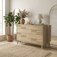 thumbnail image 6 of Danpinera Home 8-Drawer Double Dresser for Bedroom, 34" Tall Wood Chest & TV Stand with Fluted Panels, Natural Oak, 6 of 9