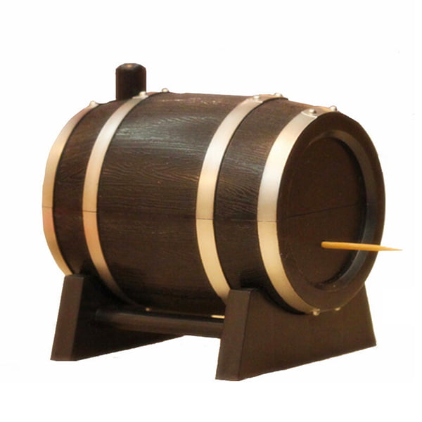 New Oak Wine Barrel Shaped Automatic Toothpick Box Holder Kitchen Restaurant W 
