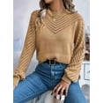 thumbnail image 2 of Women'S Crochet Sweaters Crew Neck Long Sleeve Cute Hollow Out Cotton Pullover Knit Tops Khaki M, 2 of 7