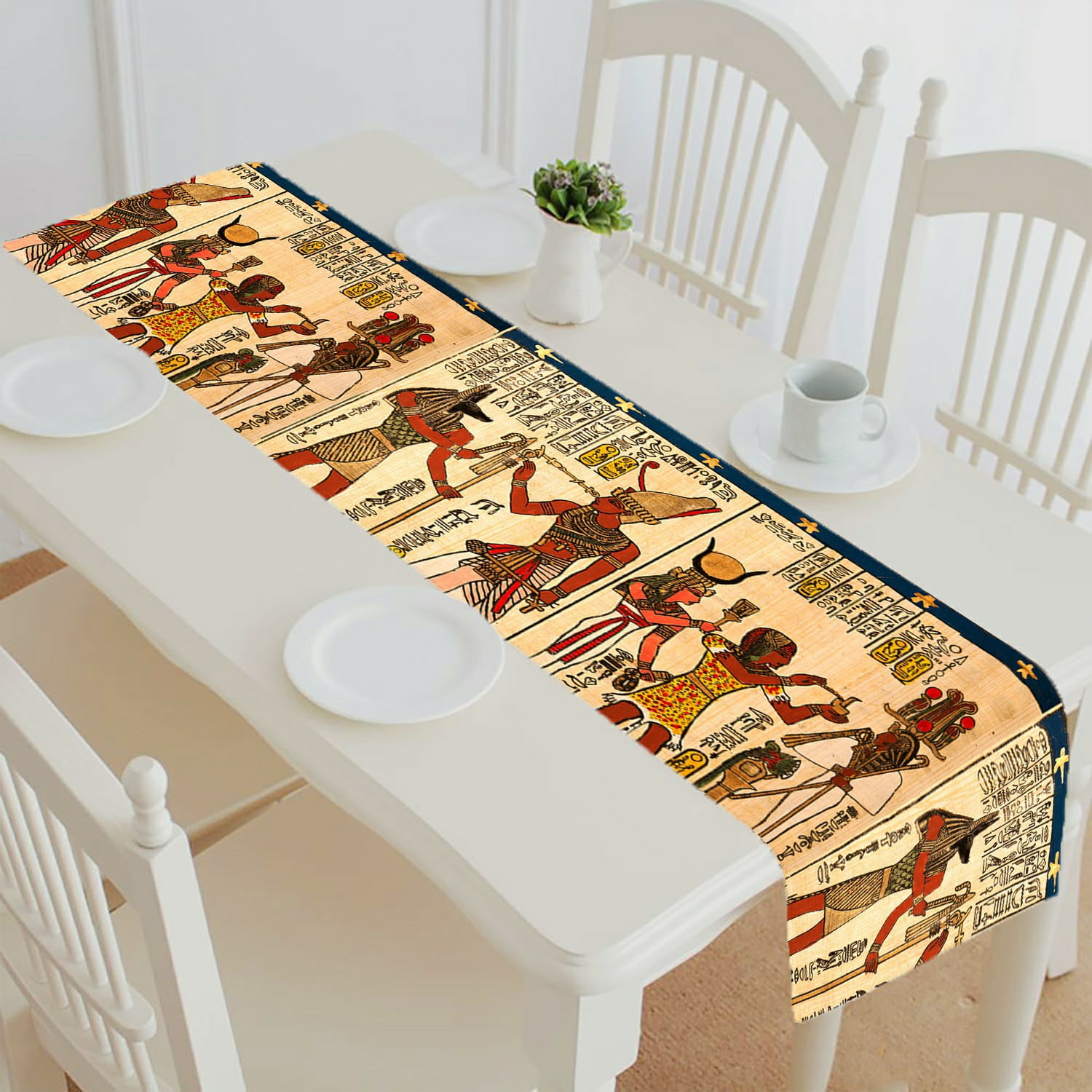 ECZJNT Egyptian Papyrus With Antique Hieroglyphs table runner table