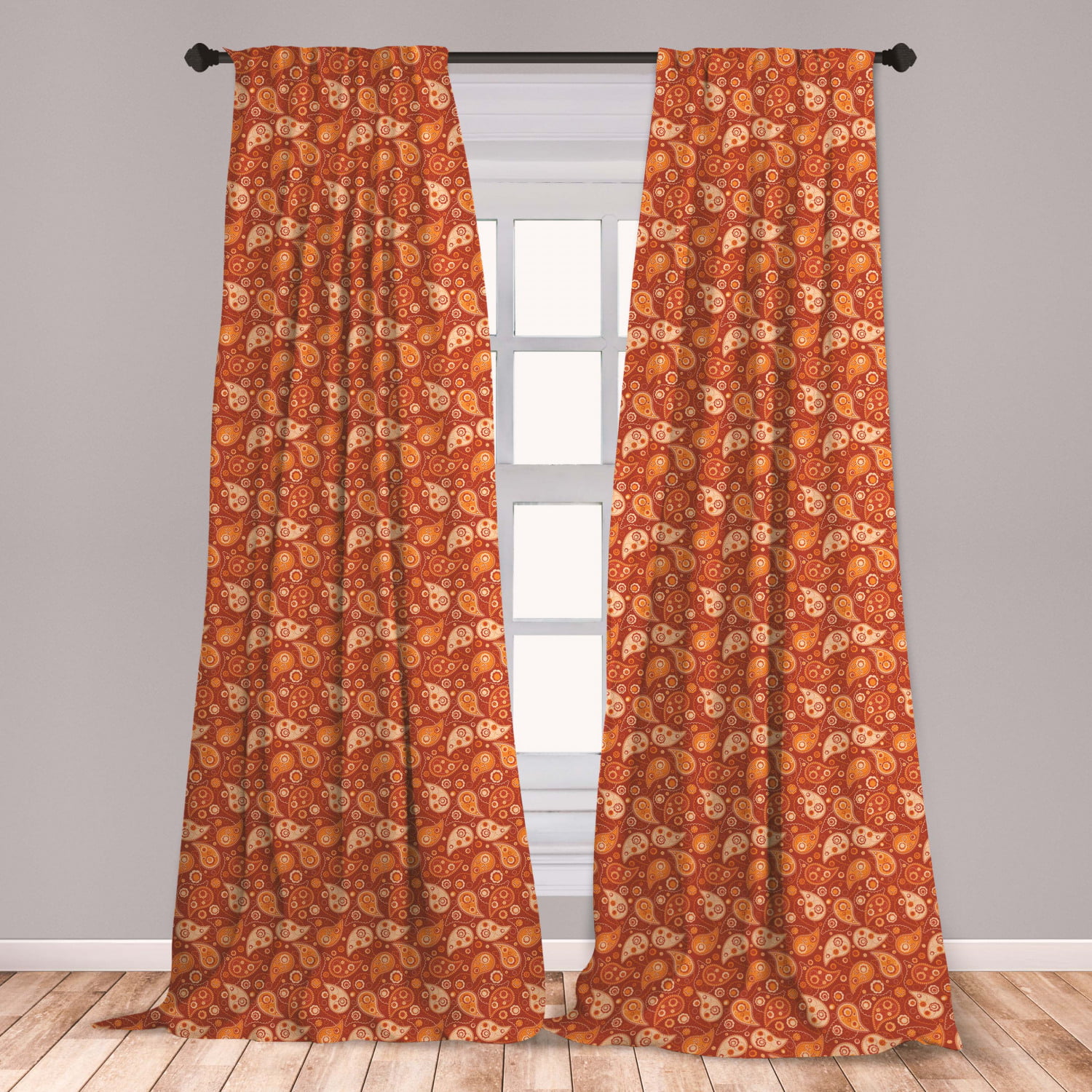 Orange Curtains 2 Panels Set, Retro Style Pattern with Paisley and ...