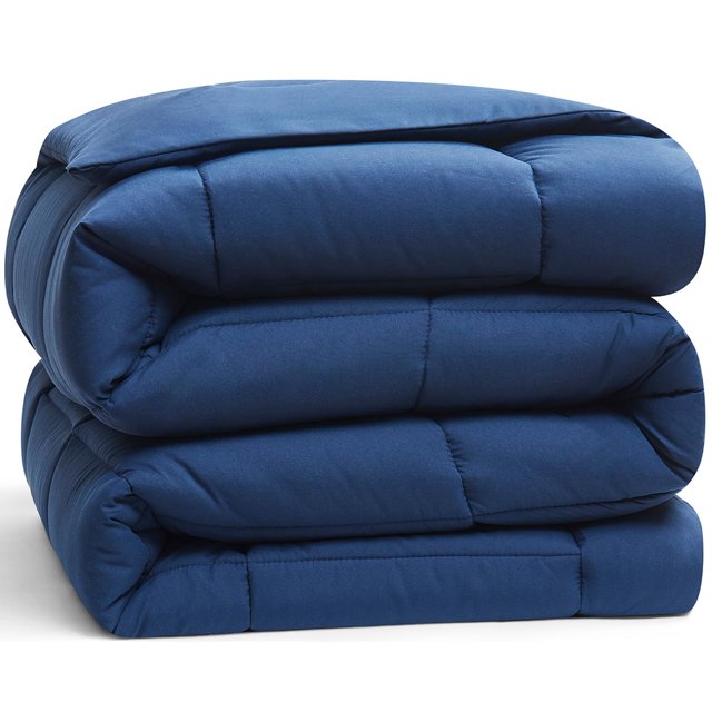 Edredón con relleno de edredón, edredón alternativo acolchado, tamaño Queen para todas las estaciones, edredón azul marino, relleno de edredón Queen, edredón tamaño Queen con pestañas en las esquinas,