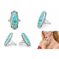 thumbnail image 3 of Blue Copper Turquoise 925 Sterling Silver Women Ring Long Oval Handmade Jewelry Size 8, 3 of 6
