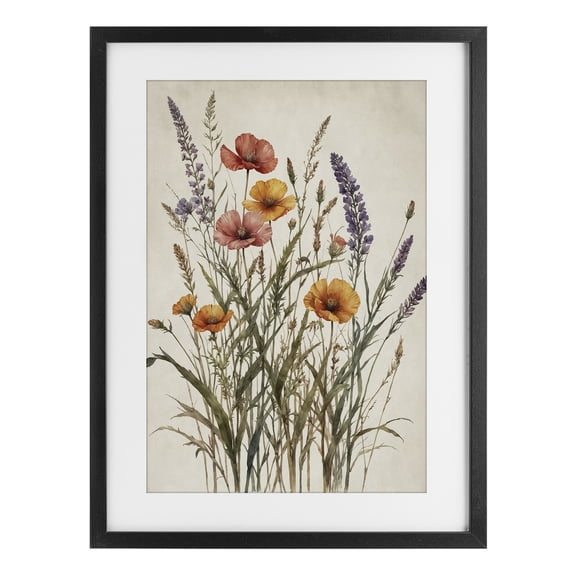 Stupell Industries Traditional Vintage Collection of Meadow Botanicals Black Framed Print Under Glass, 14 x 20, by Nataly White