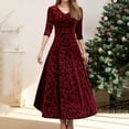 thumbnail image 2 of Christmas Dresses For Women Elegant Velvet Casual Long Sleeve V neck Party Gown Fall Winter Dresses Red, 2 of 5