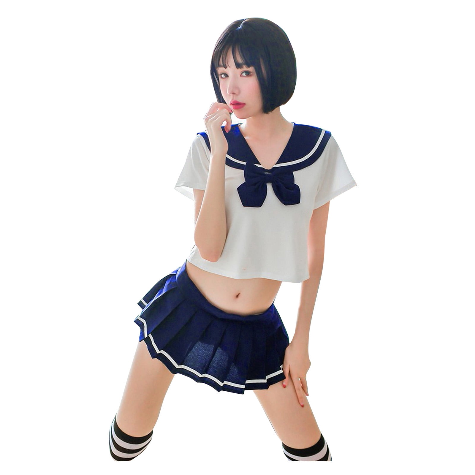 Schoolgirl Skirt Porn Gif - Suit Women Printed Skirt Sailor Shirt+Mini Set Student - Walmart.com