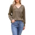 thumbnail image 1 of INSPIRAR CHIC Blusa de Mujer de Manga Larga con Cuello en V Ligera para Primavera Otoño Casual Túnica Tops L Marrón, 1 of 6