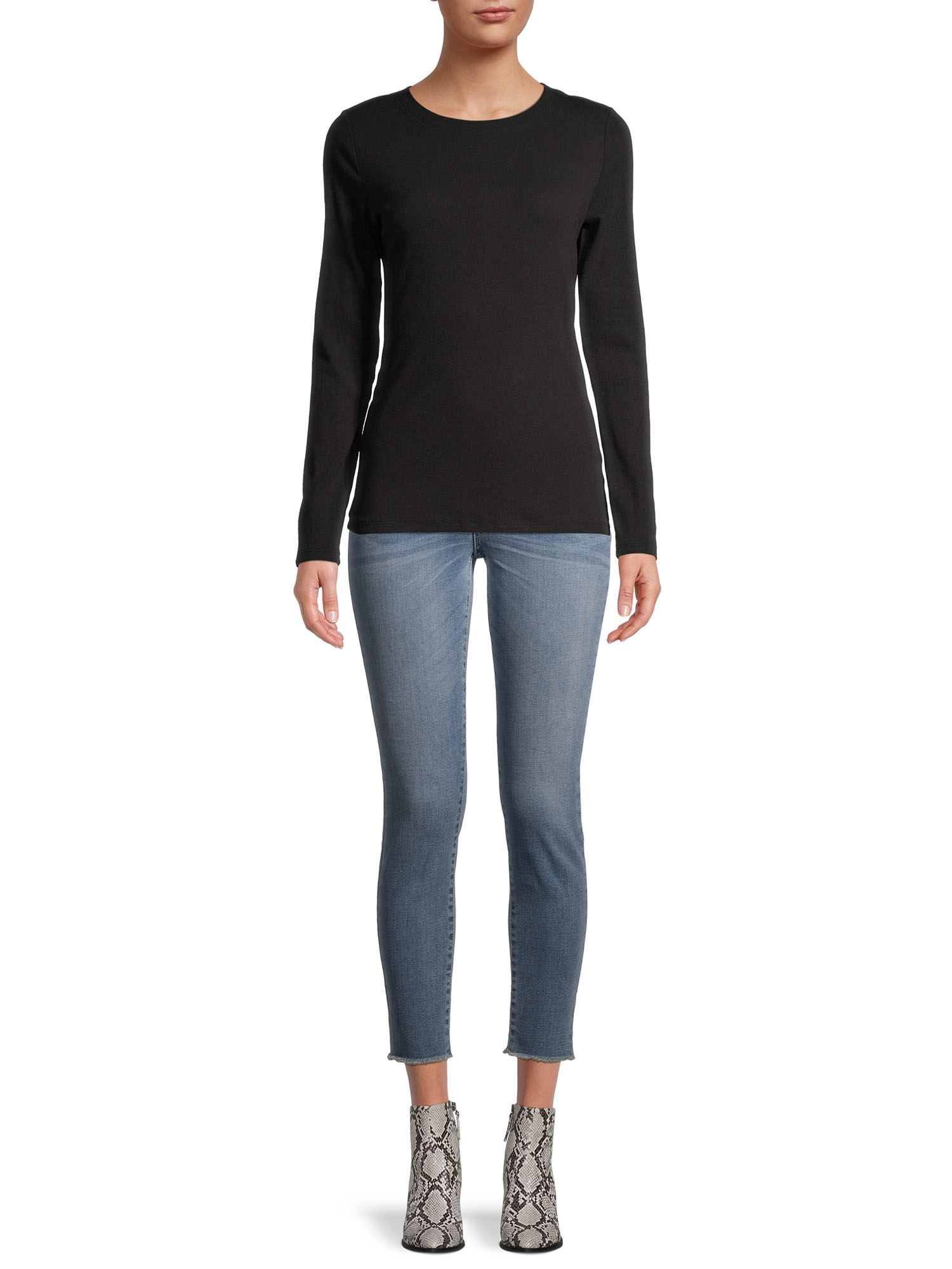 Time and Tru Women's Long Sleeve Ribbed T-Shirt, 2-Pack