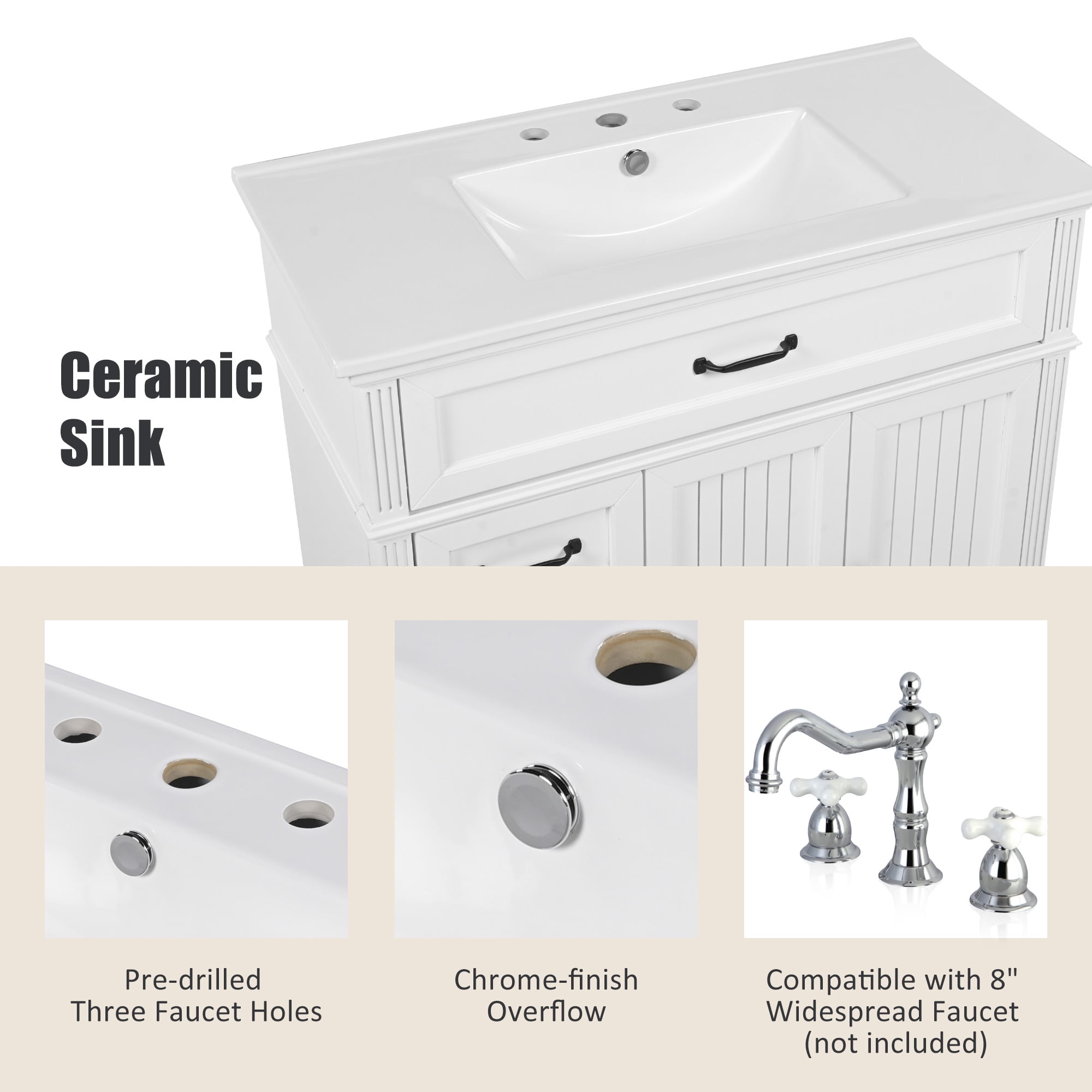 Harper & Bright Designs 36" Bathroom Vanity Sink Combo, Bathroom storage Cabinet with Drawers, Single Sink Bathroom Vanity, White