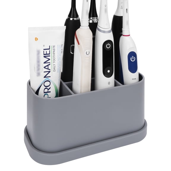Linkidea Electric Toothbrush Holder, Silicone Tooth Brush Stand, Countertop 5 Slots Electric Toothbrush Holder Organizer Compatible with Oral-B DB4010, Pro 100 CrossAction, Spinbrush Pro (Grey)