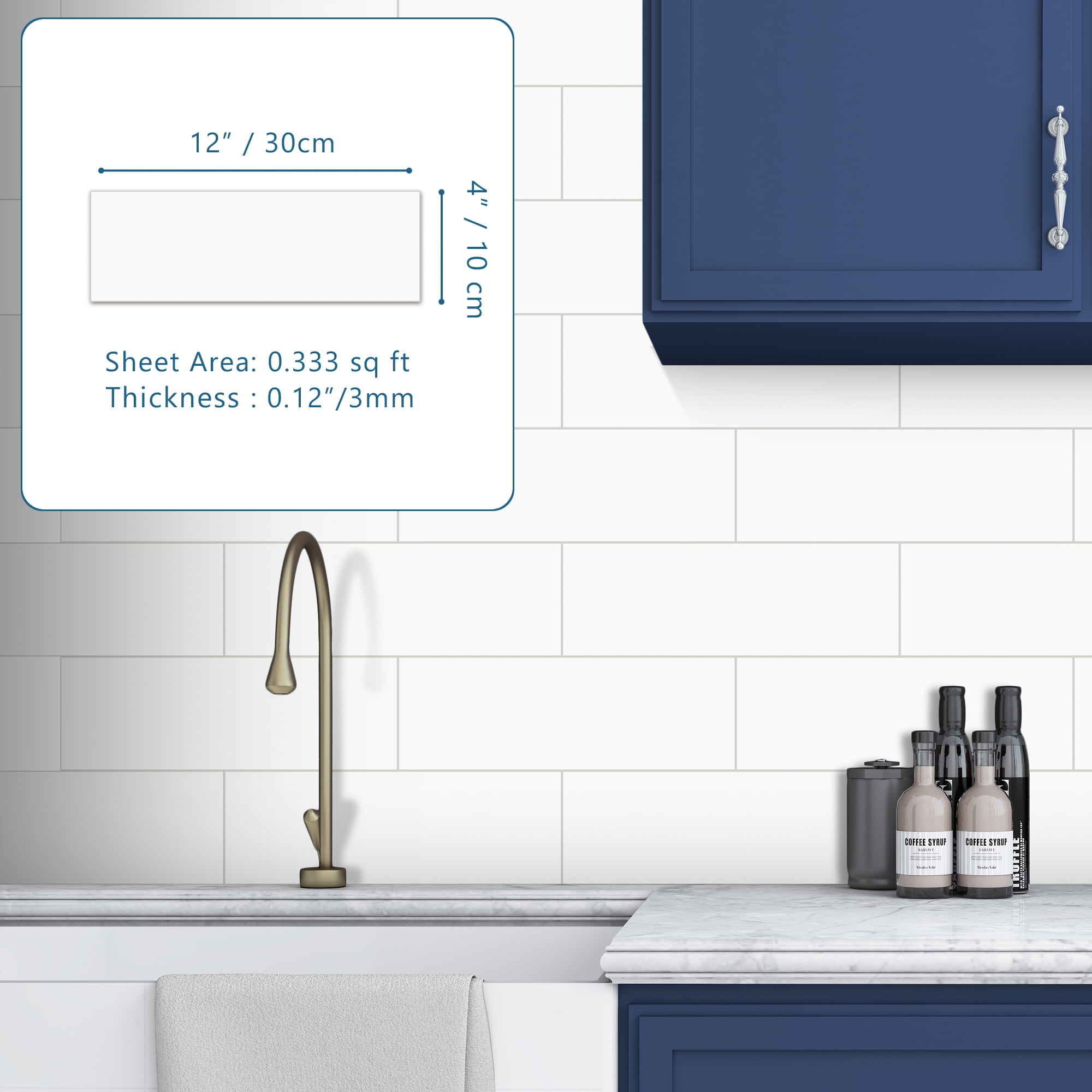 Sunwings Peel and Stick Backsplash Tile in Subway for Kitchen Bathroom Fireplace (30 Tiles,  White)