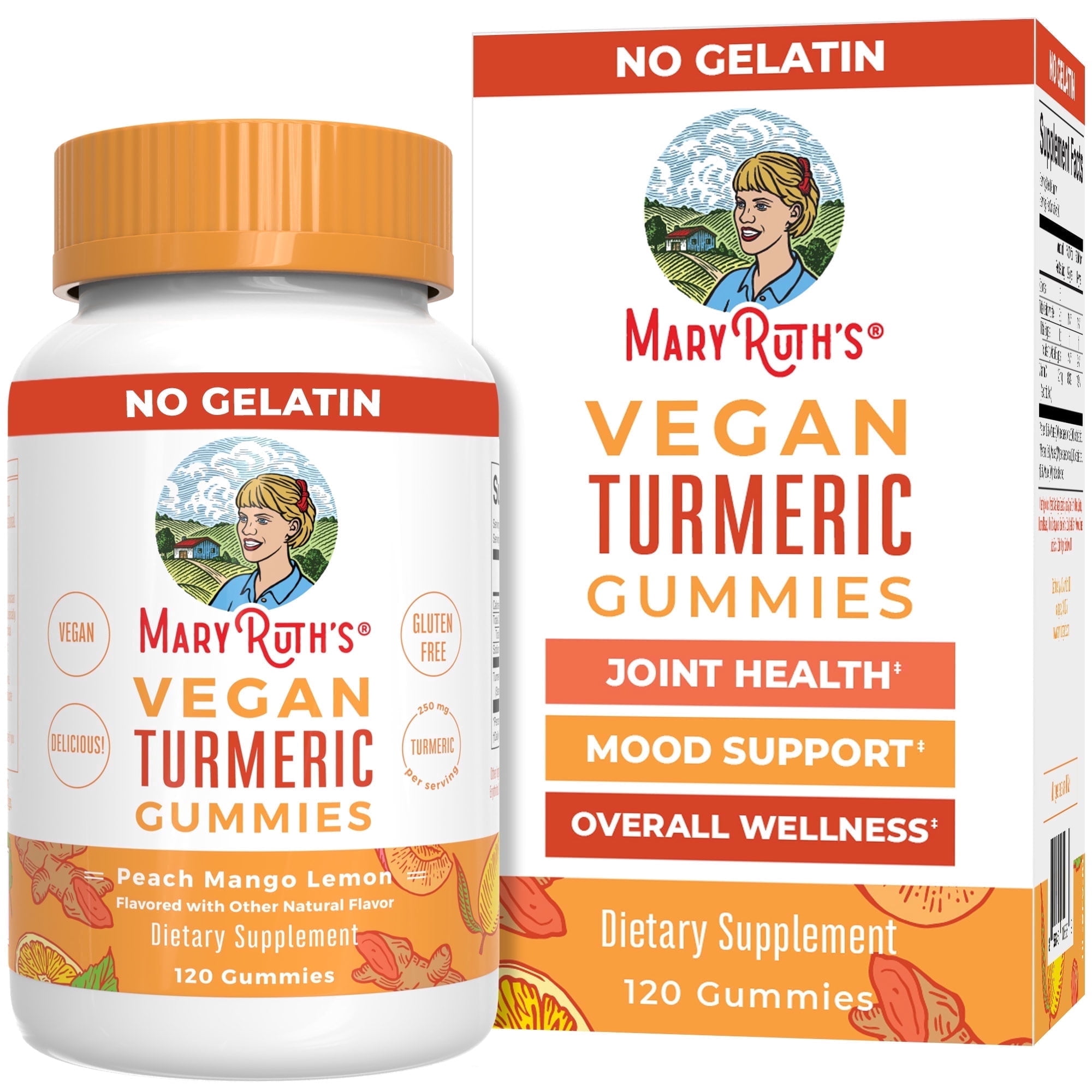 MaryRuth's Turmeric Gummies Gummy with Curcumin, Joint Health, Vegan, Non-GMO, Gluten Free, Peach Mango Lemon, Unisex, Adults 18+, 120 Count