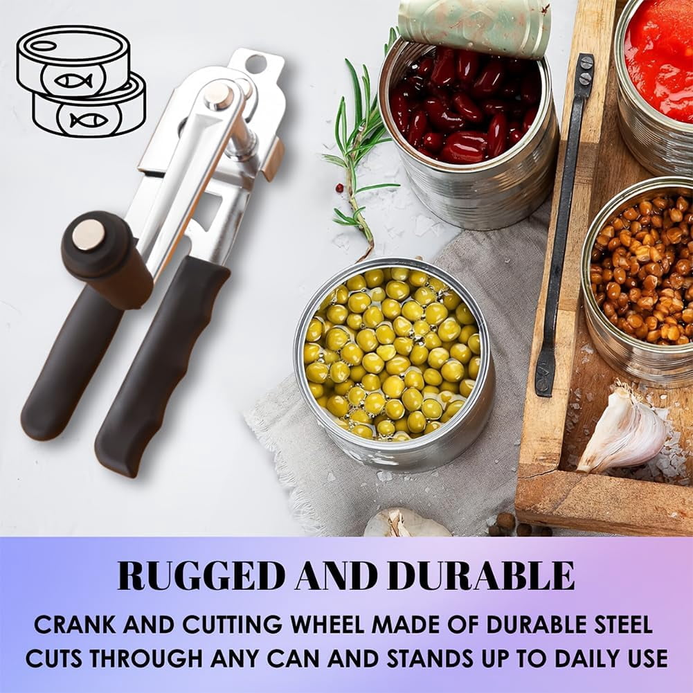 FRKSMD-Hand Crank Can Opener,Stainless Steel Manual Tool Handheld Smooth Edge Can Opener for Kitchen Camping Outdoor Picnics(COLOR:Black+Silver)