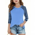 thumbnail image 2 of Girls' 3/4 Sleeve Tshirts Colorblock Crewneck Tops Cotton Plaid/Striped/Gradient Color Raglan Tee Shirt (14 Years, Blue), 2 of 6