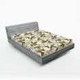thumbnail image 2 of Ambesonne Rose Pattern Fitted Sheet, Art Romantic Flowers, King Size, Olive Green Pale Pink, 2 of 5