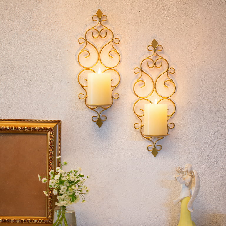 Sziqiqi Wall Candle Holder Decorative Gold Candle Sconces Set of 2 