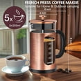 thumbnail image 2 of TECOHORS Cafetera de prensa francesa de 34 oz/1 cuarto de galón de acero inoxidable 304, con sistema de 4 filtros, vidrio de borosilicato de espesor resistente al calor, cafetera preparada (cobre), 2 of 5