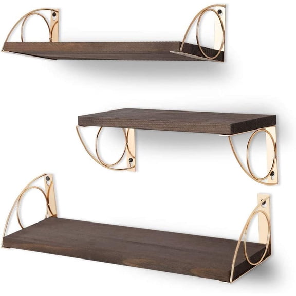 Wall-Mounted Floating Shelves, Set of 3 Rustic Wood Wall Shelves for Living Room, Bedroom, Bathroom(Vine)