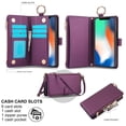 thumbnail image 3 of ELEHOLD For iPhone XS Max Phone Case Leather Crossbody Zipper Card Wallet Flip Case Kickstand Cover, with Ring Holder,Full Body Protection-Deeppurple, 3 of 7