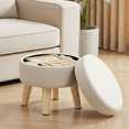 thumbnail image 2 of LEDREM Footstool Round Storage Ottoman with Velvet Padded Seat, 12.2-Inch Footrest and Small Table for Living Room and Hallway, Cream White, 2 of 9