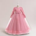 thumbnail image 2 of JSGEK Girls Flower Vintage Floral Lace 3/4 Sleeves Floor Length Dress Wedding Party Evening Formal Pegeant Dance Gown Pink 9-10Years, 2 of 6