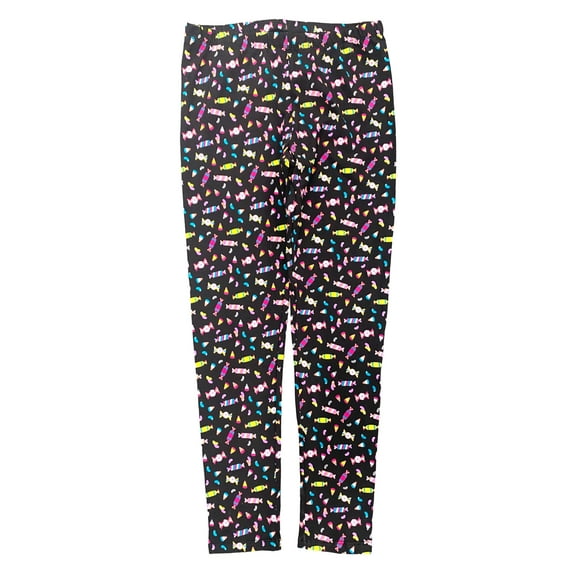 Girls Black Candy Print Fun Halloween Leggings Stretch Pants L (10/12)