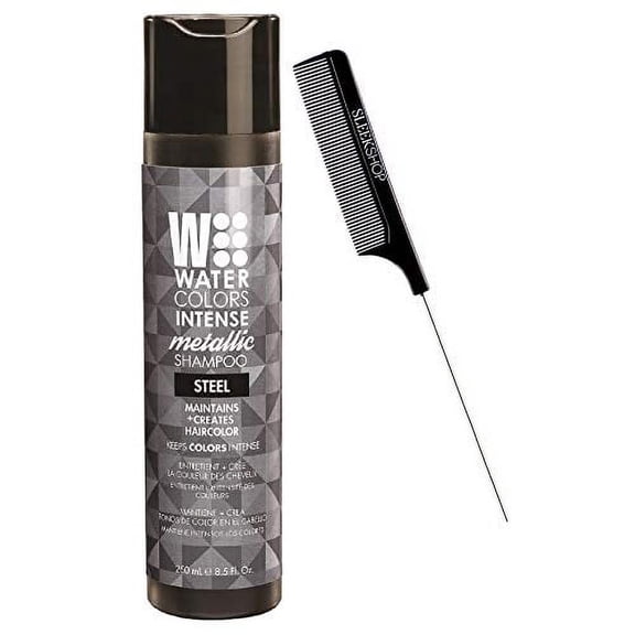 Watercolors by Tressa INTENSE METALLIC Color Depositing Sulfate-Free Shampoo, Haircolor (w/ Sleek Comb) Water Colors Hair Dye Wash (Intense Metallic Steel - 8.5 oz) (PACK OF 3)