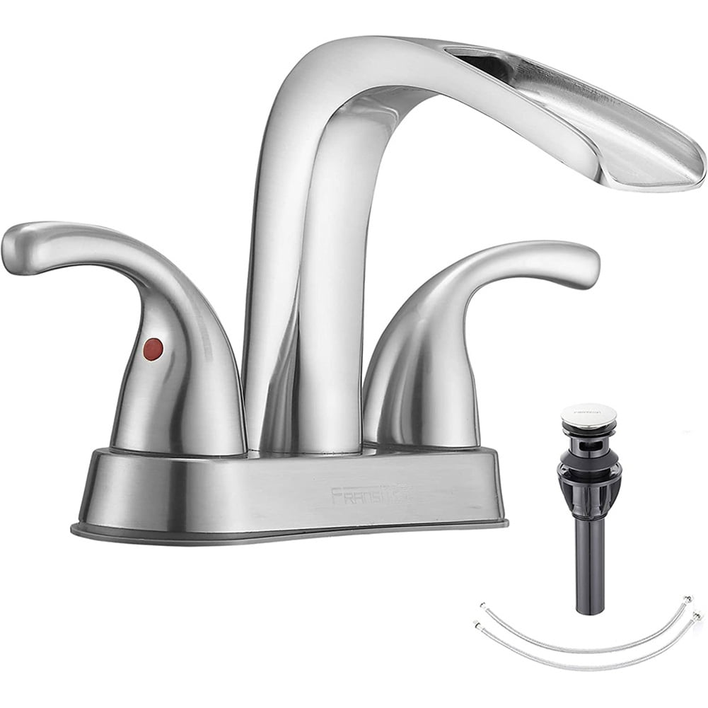 Waterfall bathroom faucet 4 inch 2 handle 3 hole sink faucet with automatic drain, leadfree