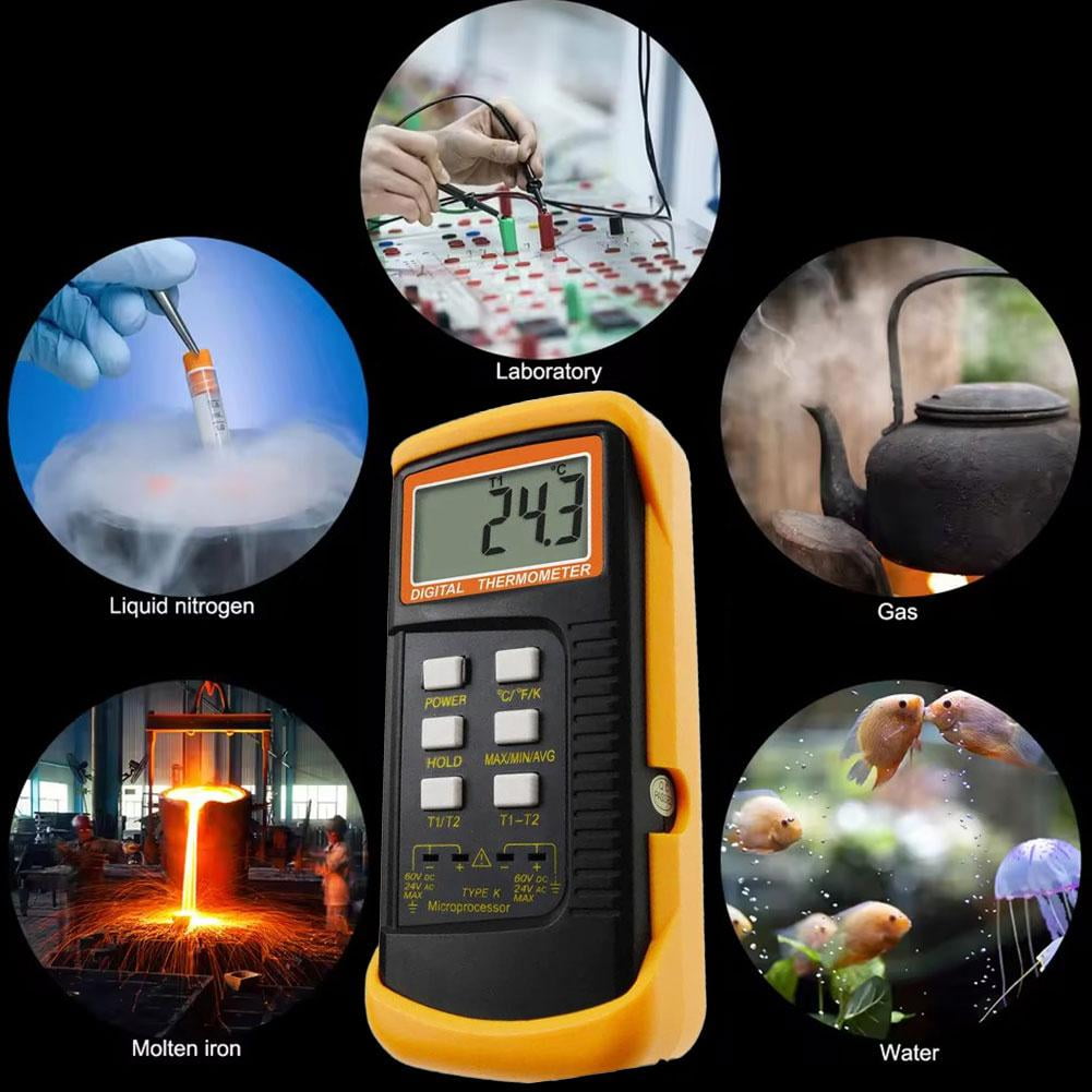 Dual Channel K-Type Digital Thermocouple Thermometer 6802 II with 4 Probes for BGA HVAC Temperature Measurement -50C to 1370C (-58F to 2498F) Industrial Temperature Meter,Large LCD Display