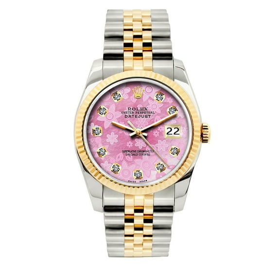 Pre-Owned Rolex Datejust 36 mm Two-Tone Yellow Gold & Stainless Steel Bracelet Pink Flower Dial Men’s Watch