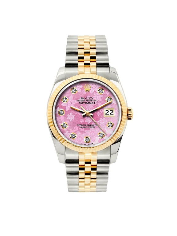 Pre-Owned Rolex Datejust 36 mm Two-Tone Yellow Gold & Stainless Steel Bracelet Pink Flower Dial Men’s Watch