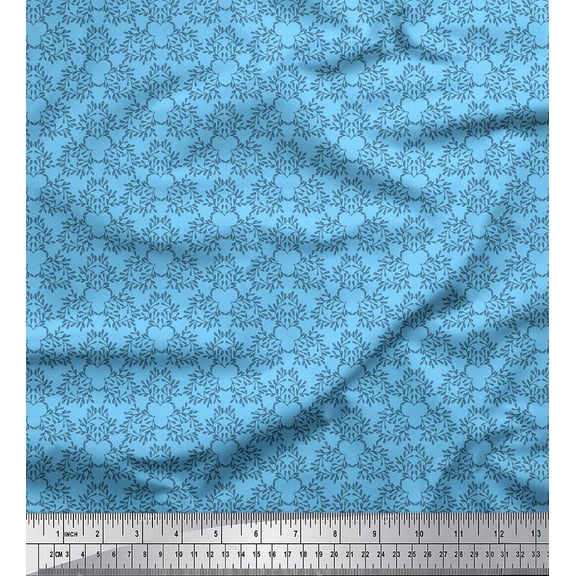 Soimoi Blue Cotton Duck Fabric Artistic Leaves Decor Fabric Printed Yard 42 Inch Wide