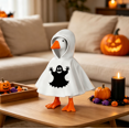 thumbnail image 3 of 7 inch Mini Desk Goose Outfits, Ghost Hooded Cape Porch Goose Outfits with Cute Face Print, for Halloween Birthdays Holiday Gift Home Decor (CheerPhantom Desk Goose), 3 of 5