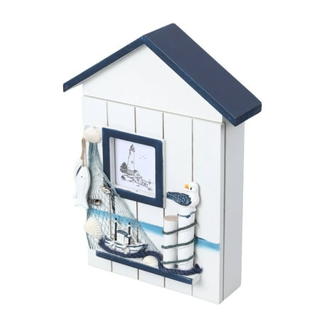 

Mediterranean House Key Storage Holder Case Wall Mounted Wooden Storage Box (Blue Single Bird)