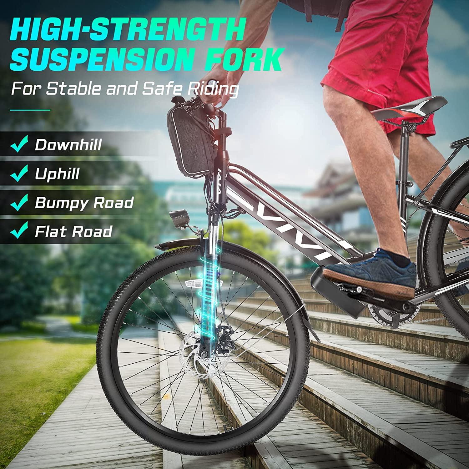 Vivi Electric Bike 26" City Commuter Electric Bike 48V 500W Step-Through Electric Bike 19.8MPH Electric Cruiser Bike Beach Bike with Cruise Control, UL2849 Certified