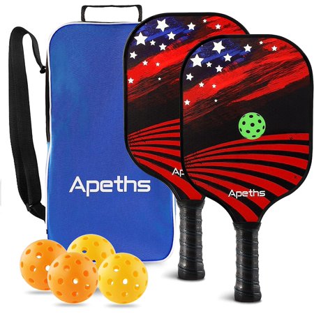 Pickleball Paddle Set  Fiberglass Pickleball Rackets with Cushion Comfort Grip  Pickleball Set of 2 Pickleball Paddles  4 Balls  1 Pickleball Bag