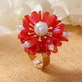thumbnail image 6 of Cute Shell Pearl Flower Statement Ring for Women Gold Plated Dainty Petal Leaf Floral Wedding Promise Expandable Adjustable Open Wrap Finger Rings Comfort Fit Holiday Jewelry, 6 of 6
