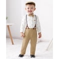 thumbnail image 3 of ZOEREA Baby Boy Outfits Suits Infant Formal Dress Clothes Gentleman Wedding Print Shirt+Beret Hat+Suspender Pants+Bowtie, 3 of 6