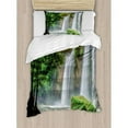 thumbnail image 3 of Waterfall Duvet Cover Set Queen Size, Cascade Stream in Exotic North Asian National Park Paradise Nature Surreal Print, Decorative 3 Piece Bedding Set with 2 Pillow Shams, White Green, by Ambesonne, 3 of 3