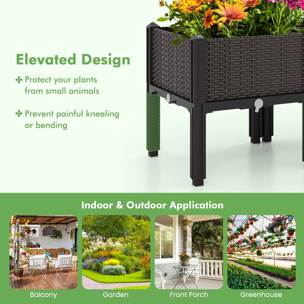 YYAo Garden Bed,Vegetables Growing Box,2 Set Elevated Plastic Raised Garden Bed Planter Kit for Flower Vegetable Grow-Brown